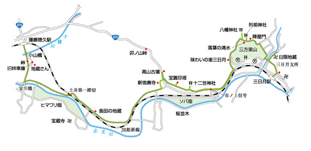 三日月駅から播磨徳久駅へマップ