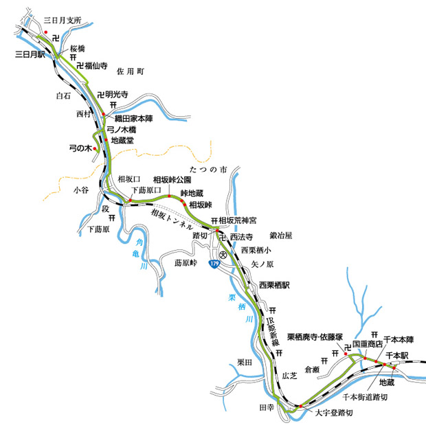 千本駅から三日月駅マップ